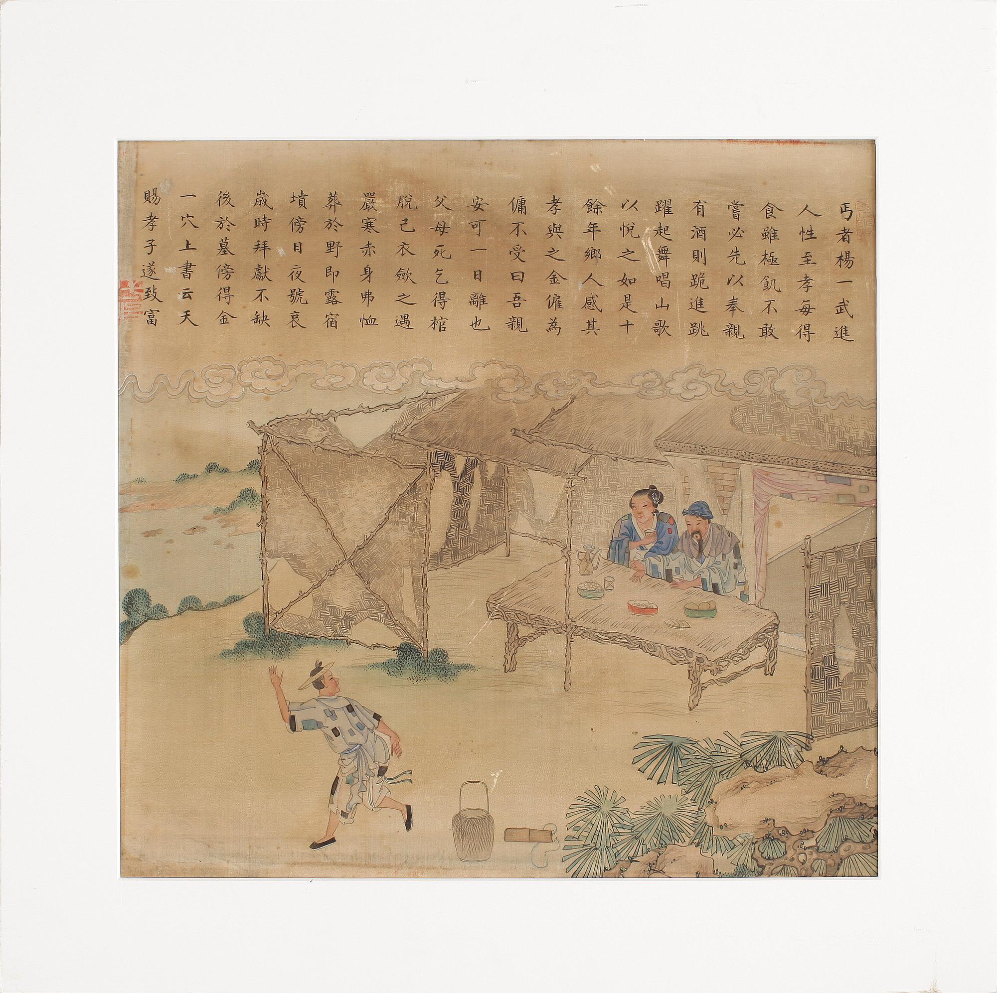 SIDENMÅLNING, uppfodrad på papper, Kina, sent 1800-tal.