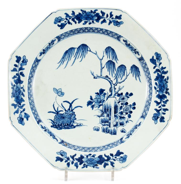 A blue and white Qianlong plate.