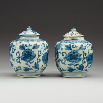 Two blue and white jars with covers, Ming dynasty, 16th Century.