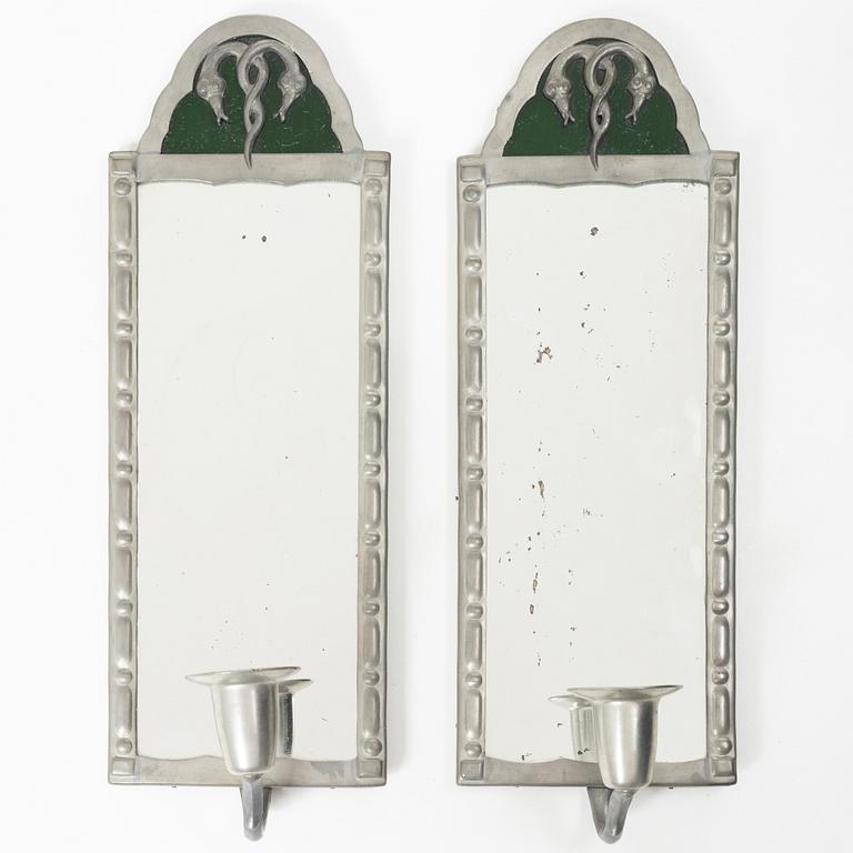 Spegellampetter, ett par, tenn, Swedish Grace, 1920/30-tal.