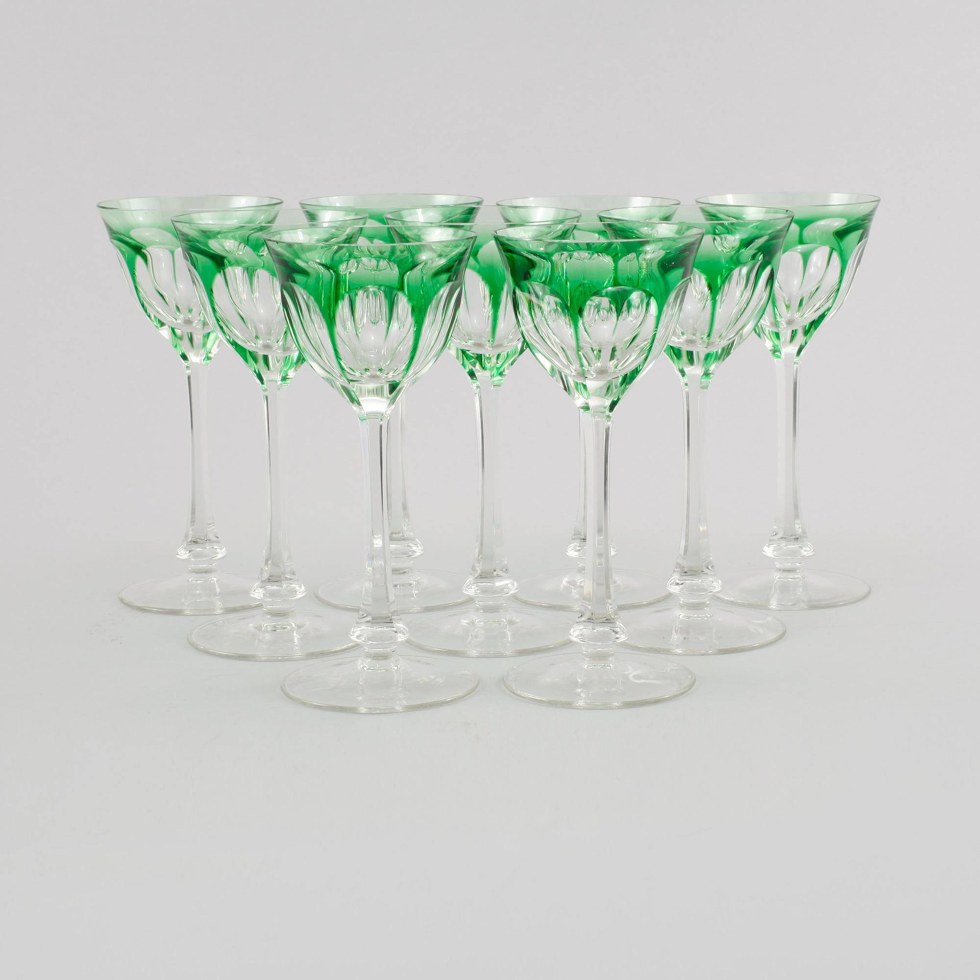 VINGLAS, 9 st, glas, Böhmisk typ, 1900-tal.