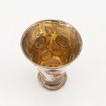 A Swedish 18th century silver coin beaker weight 140 grams.