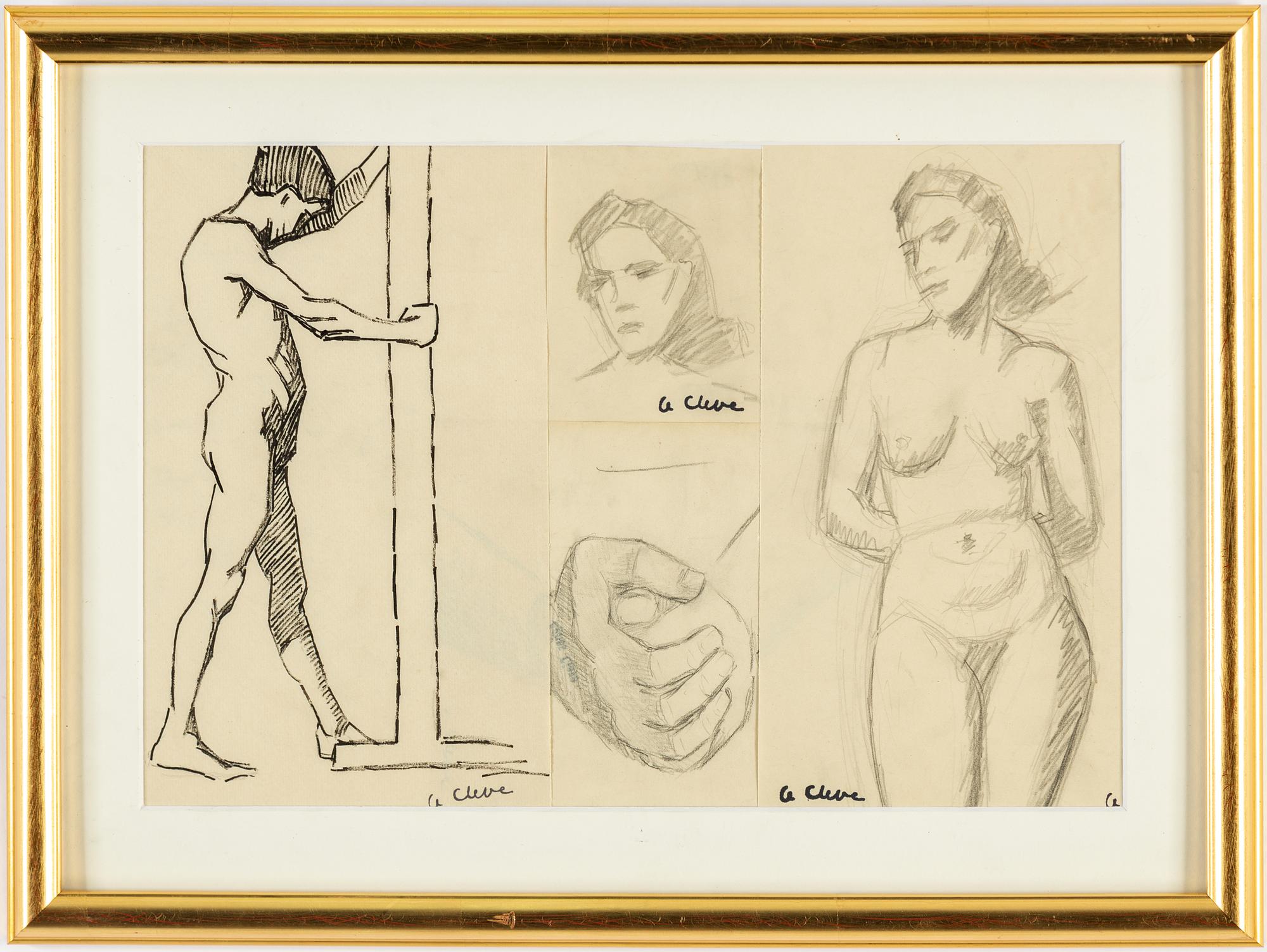 AGNES CLEVE, 4 st teckningar, samramade. Stämpelsignerade A. Cleve.