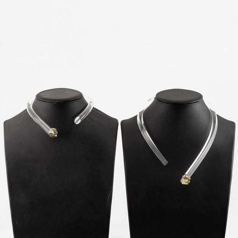 Siv Lagerström, collier, två stycken, akrylplast och pyrit.