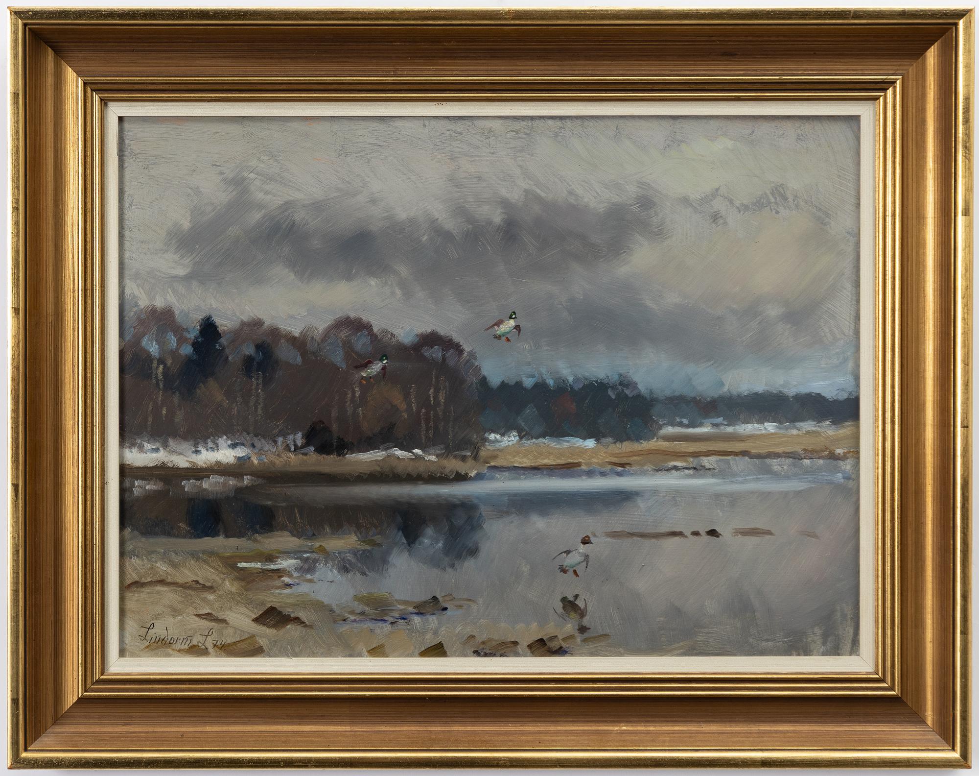 Lindorm Liljefors, Spring winter landscape with ducks.