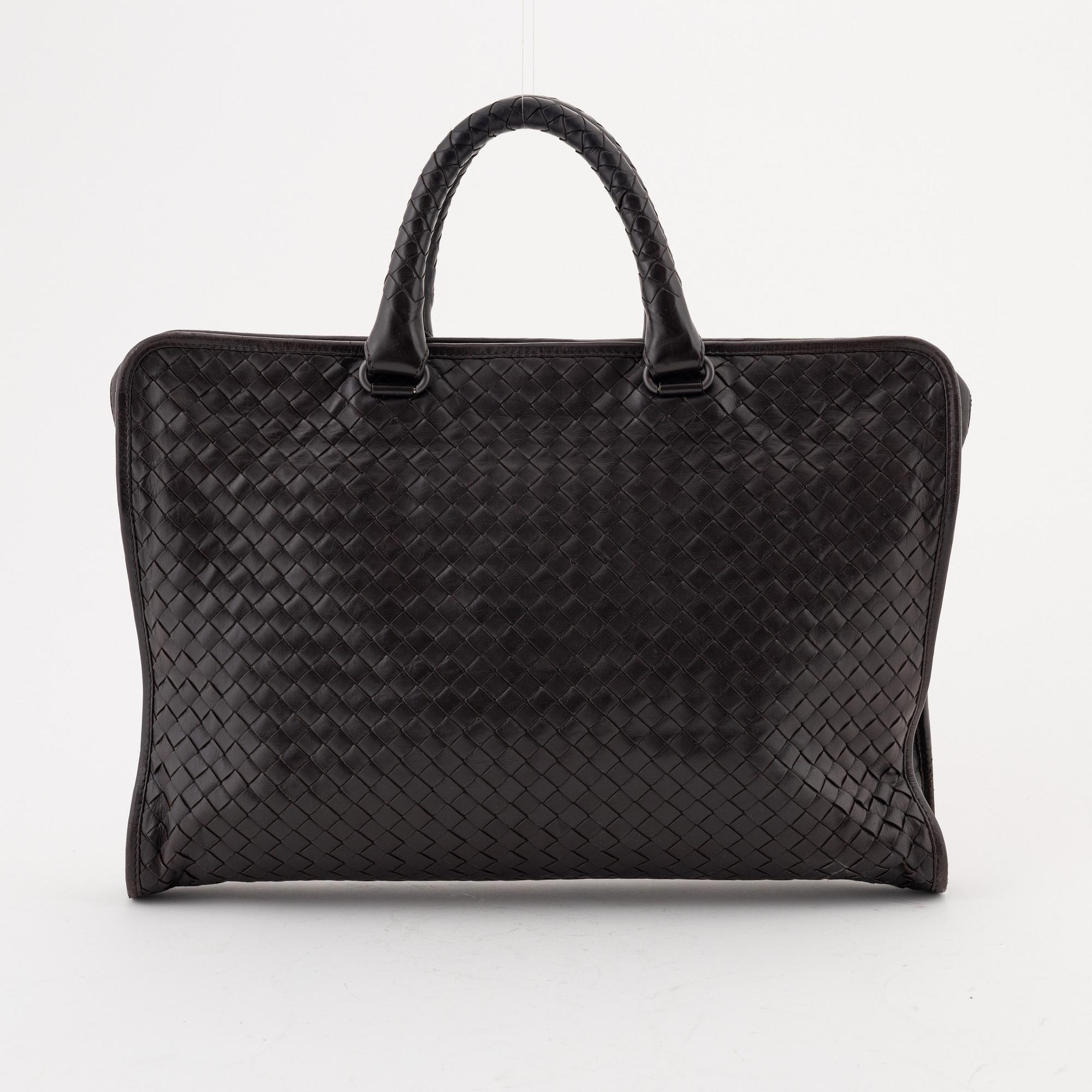 Bottega Veneta, a brown intrecciato leather briefcase.