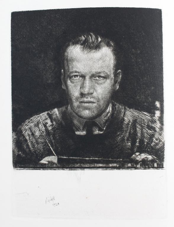 AXEL FRIDELL, etsning i bok, signerad och daterad i plåten. Bok "Axel Fridell, ett konstnärsliv" av Karl Asplund.