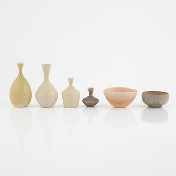 Sven Wejsfelt, four stoneware vases and two bowls, Gustavsbergs Studio, Sweden, 1980-84.
