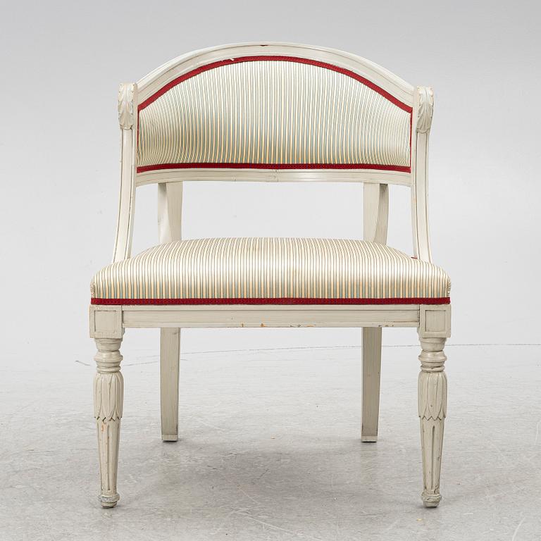 A late Gustavian style armchair, late 20th Century.