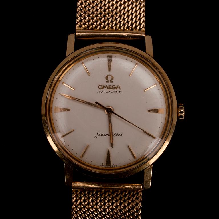 ARMBANDSUR, herr. Omega seamaster automatic, 1950-tal. 14K guld med guldrem. Totalvikt 78 g.