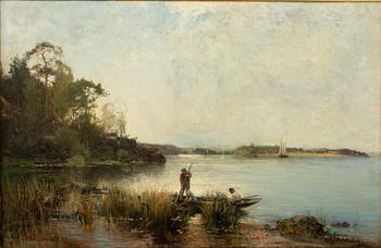 Alfred Wahlberg, Inland Landscape with Fishing Companions.