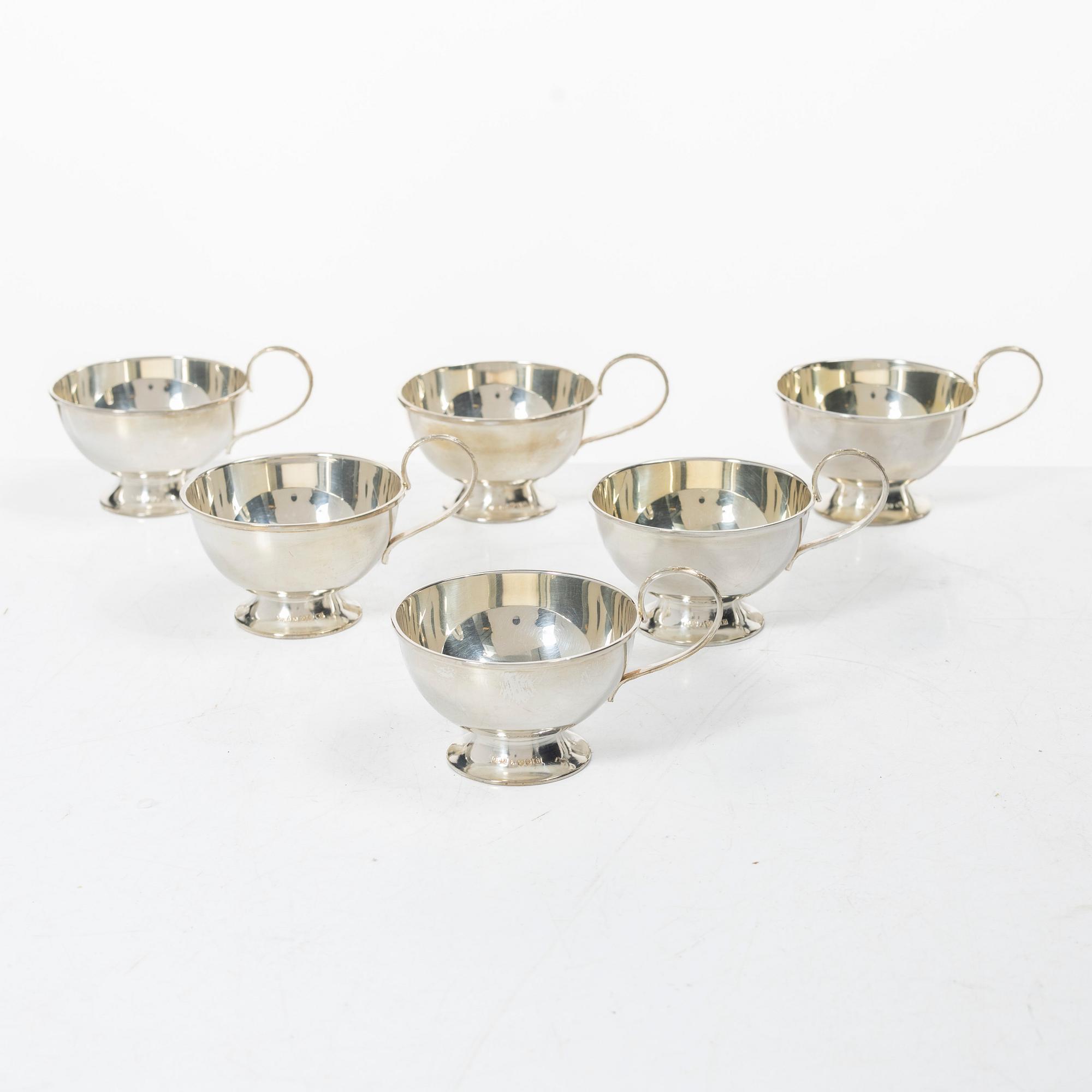 Guldsmedsaktiebolaget (GAB), Punch mugs, 6 pcs, silver, Stockholm 1959-1962.