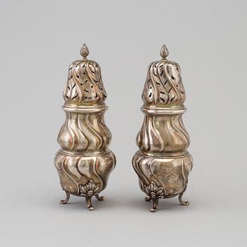 ANTON MICHELSEN, a pair of sterling silver sugar shakers from Copenhagen, Denmark, 1908-20.