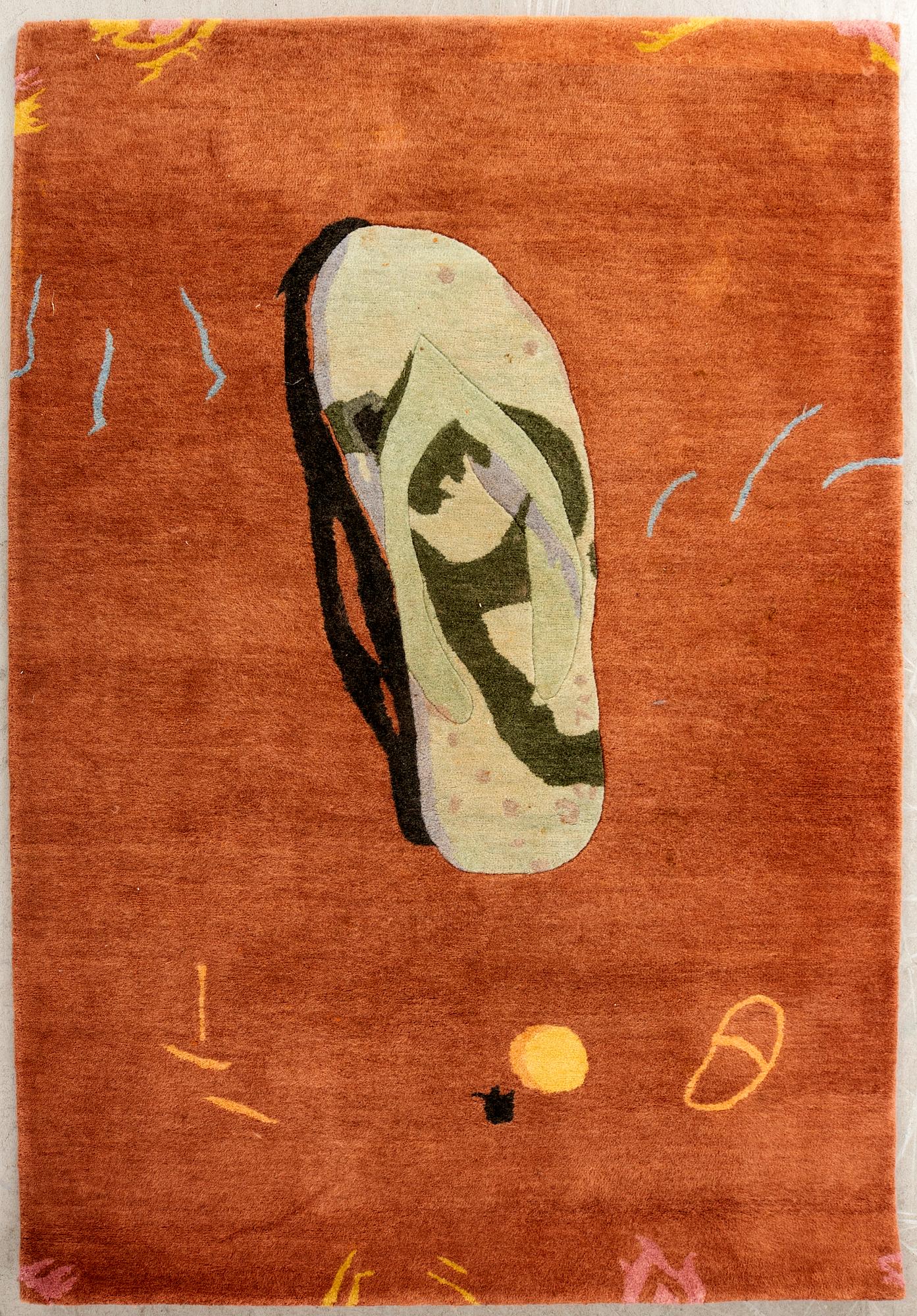 Lennart Aschenbrenner, mixed media signed and dated 09, and carpet approximately 202x143 cm.