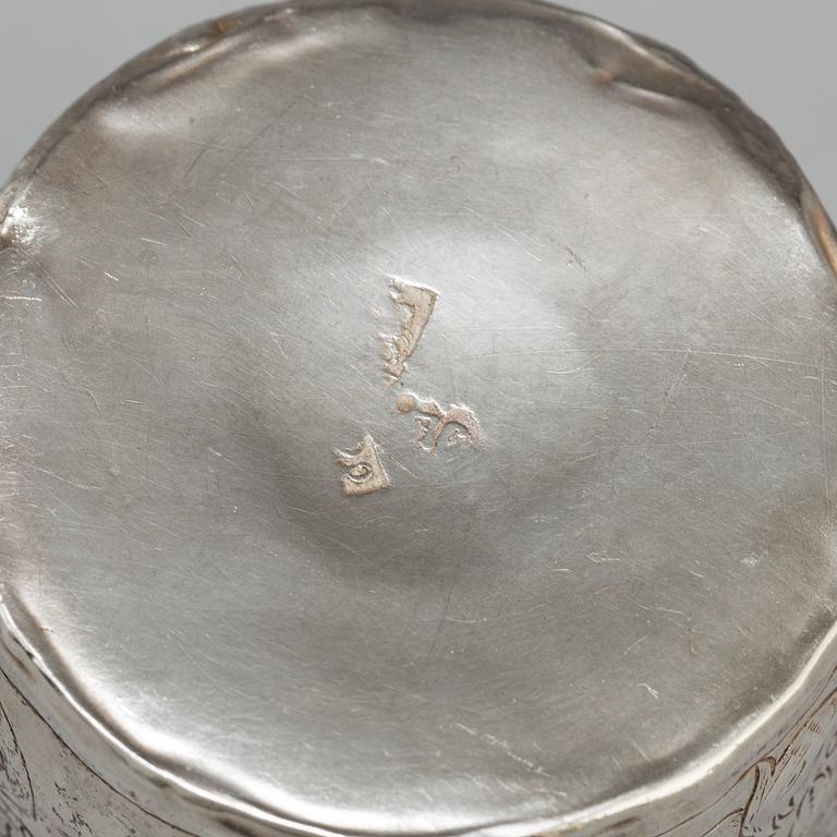 Four Russian 18th century silver beakers.