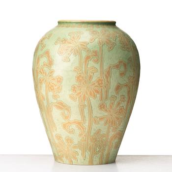 Gunnar Wennerberg, a rare creamware "sgraffito" floor vase, Gustafsberg, Sweden 1901.