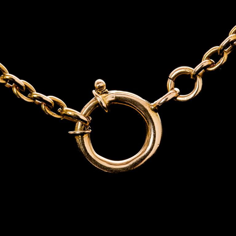 KLOCKKEDJA, 14 k guld. 1900-talets första hälft. Vikt ca 45 gram.