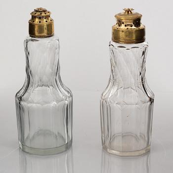 Two glass sugar shakers, late 18th century/around 1800.