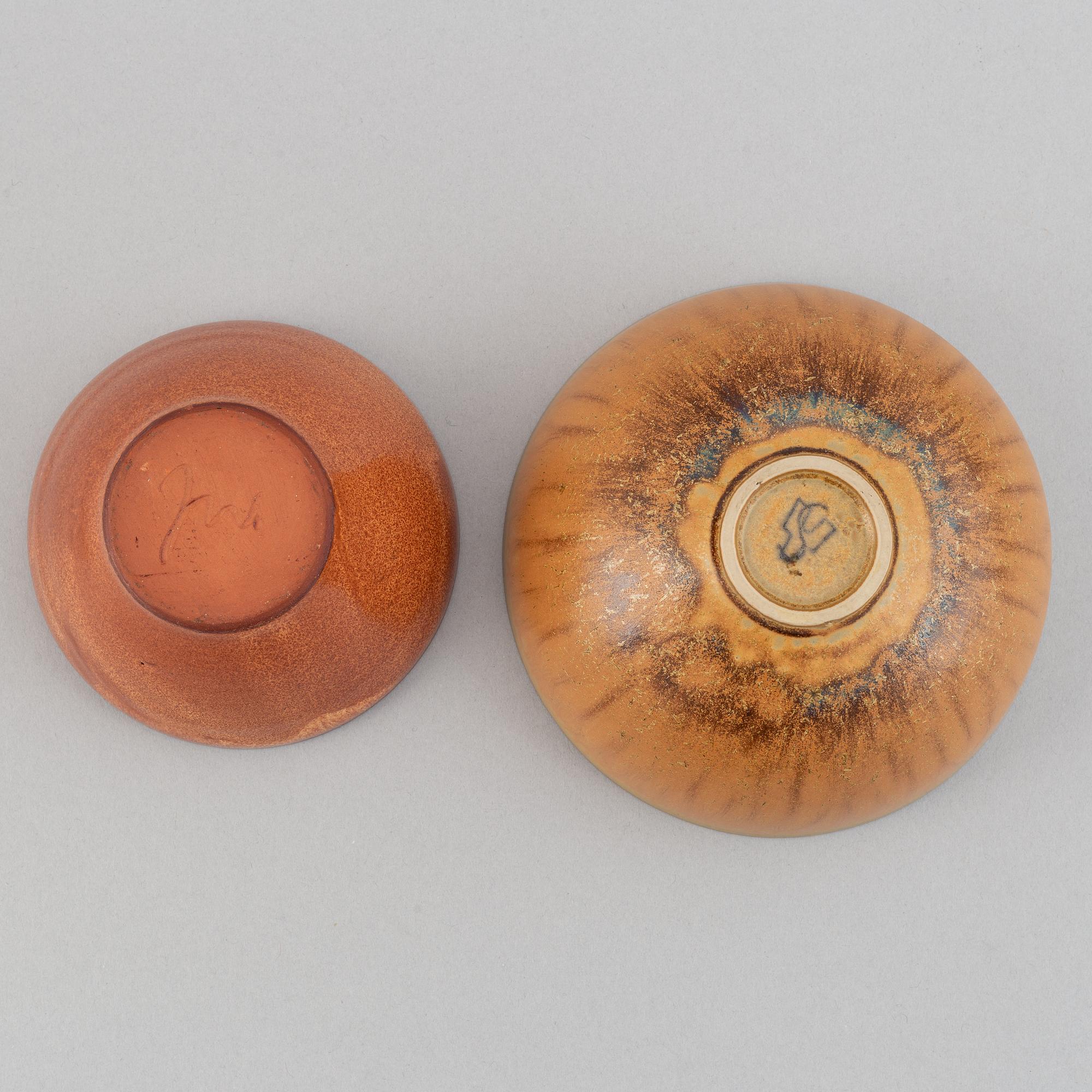 A set five stoneware vases and two bowls, including Tomas Anagrius and Atte Holm, Höganäs.