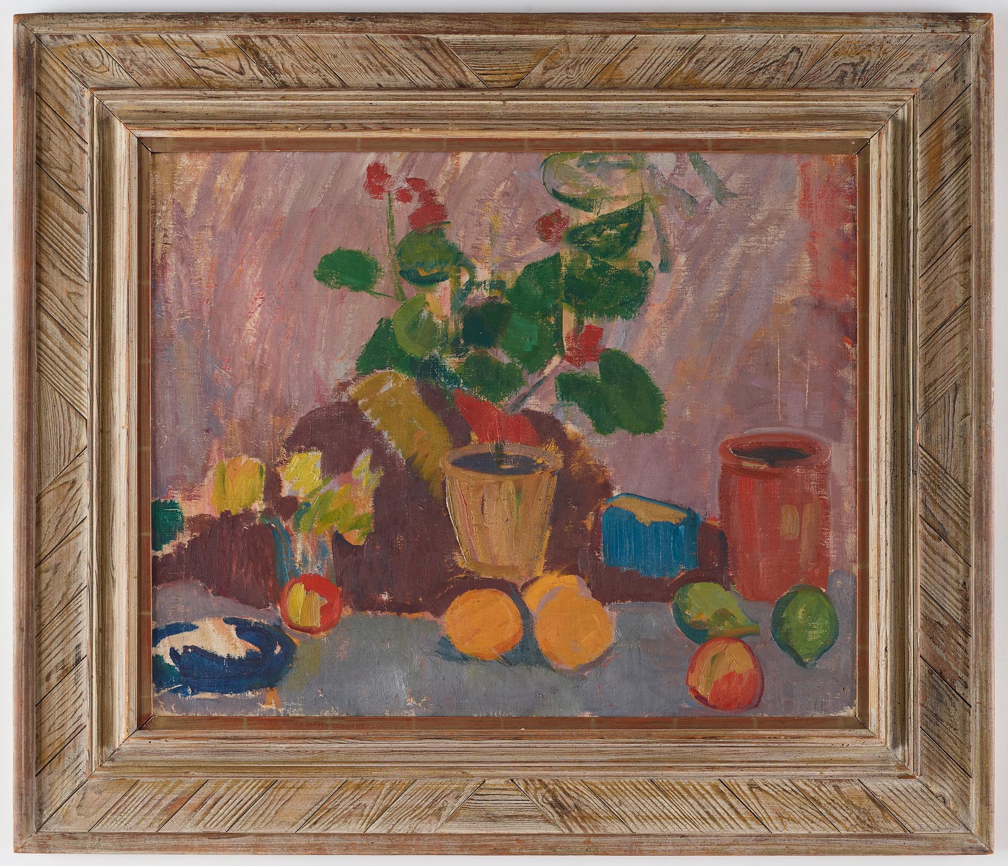 Karl Isakson, Stilleben med blomma och frukter.