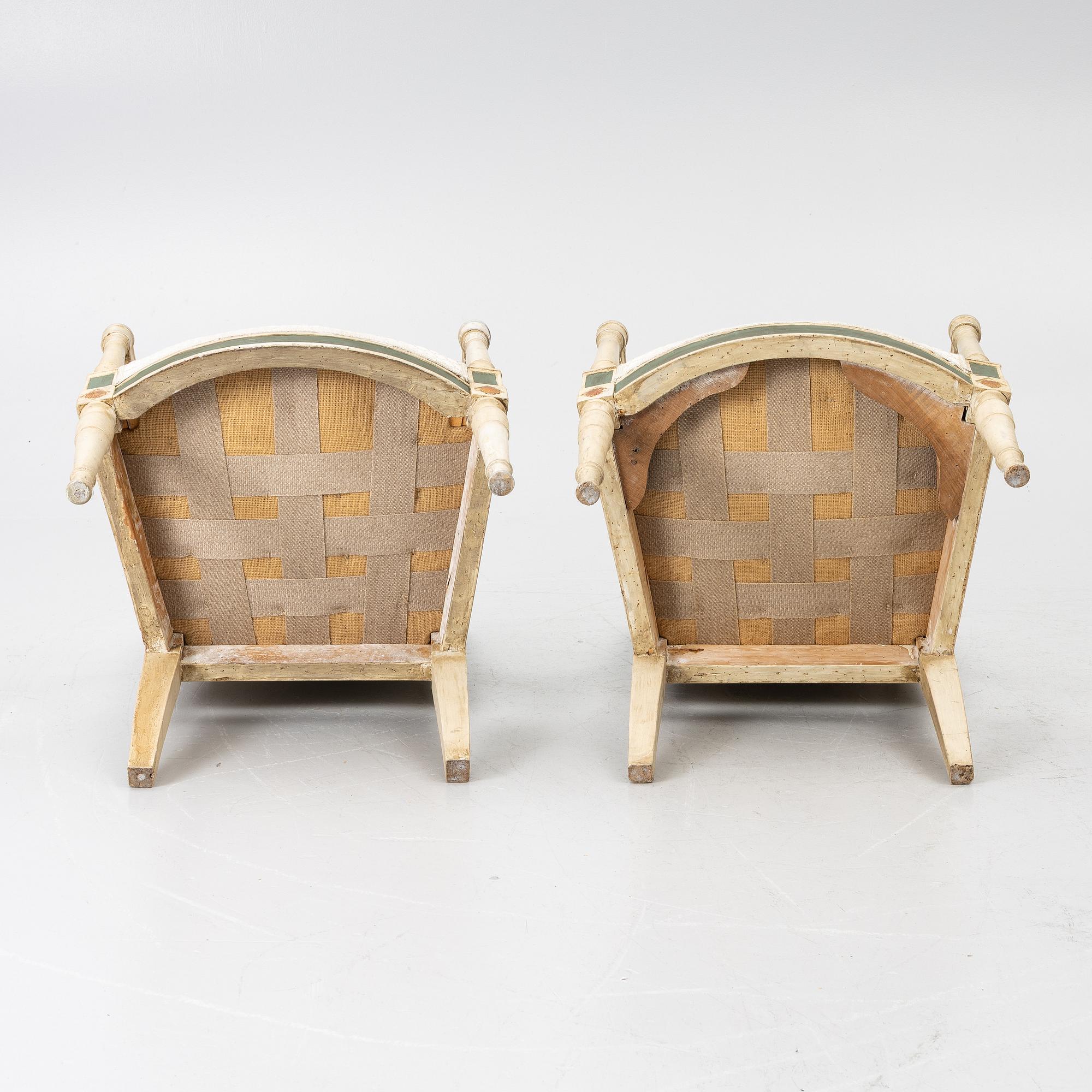 Karmstolar, ett par, directoire, Frankrike, sent 1700-tal.