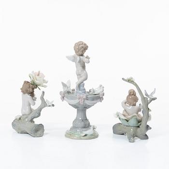Lladró, figuriner, 3 st, "Fountain of love", "Born in springtime" samt "Somewhere in the garden", Spanien.