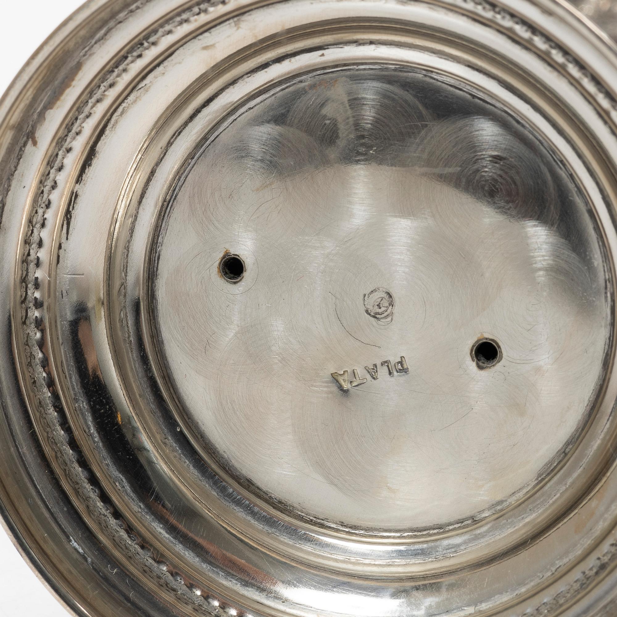 Champagne glasses, a pair, silver and glass, 20th century.