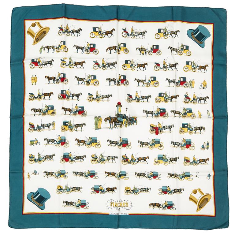 HERMÈS, scarf, "Les Fiacres", Philippe LeDoux, original and unique edition 1965.