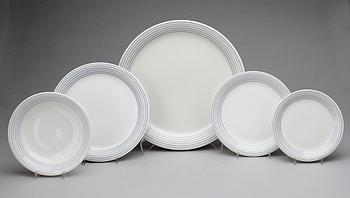 MATSERVIS, 43 delar, flintgods, "Grå ränder", Wilhelm Kåge, Gustavsberg (1945-69).