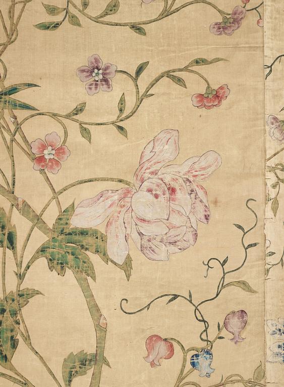 A set of four Chinese wall paper panels, Qing dynasty, 18th Century.