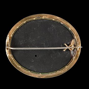 BROSCH, infattning 18k guld, pietra dura, 1800-talets slut.