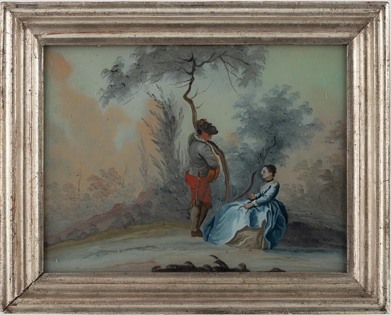 Glasmålningar, ett par, 1700/1800-tal. Pastorala scener.