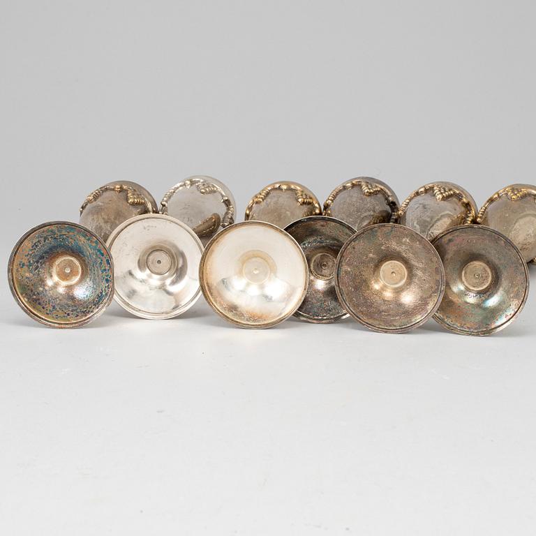 CHAMPAGNEGLAS, 6 st, nysilver, 1900-tal.