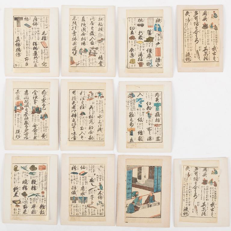 SHEETS from woodblock book, 17 pc, Japan, 19th century.