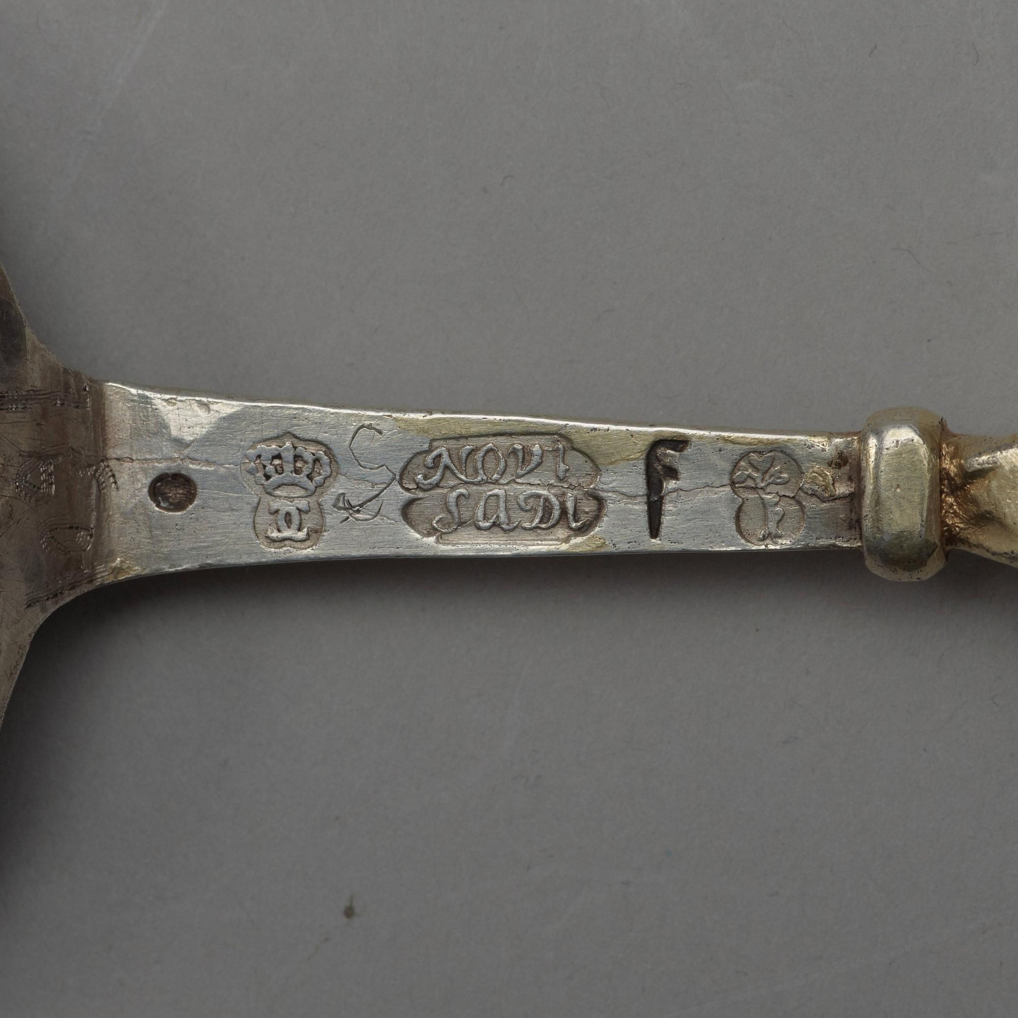 A Swedish 18th century parcel-gilt spoon, marks of Sigismund Novosadi d.y., Karlskrona 1754.