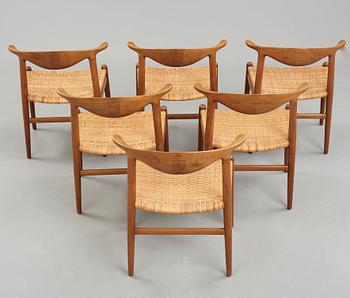 Hans J. Wegner, A set of six Hans J. Wegner 'cowhorn'chairs' 'JH-505, executed by cabinetmaker Johannes Hansen, Denmark 1950-60.