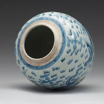 A blue and white phoenix and dragon jar, Qing dynasty, 18th Century.