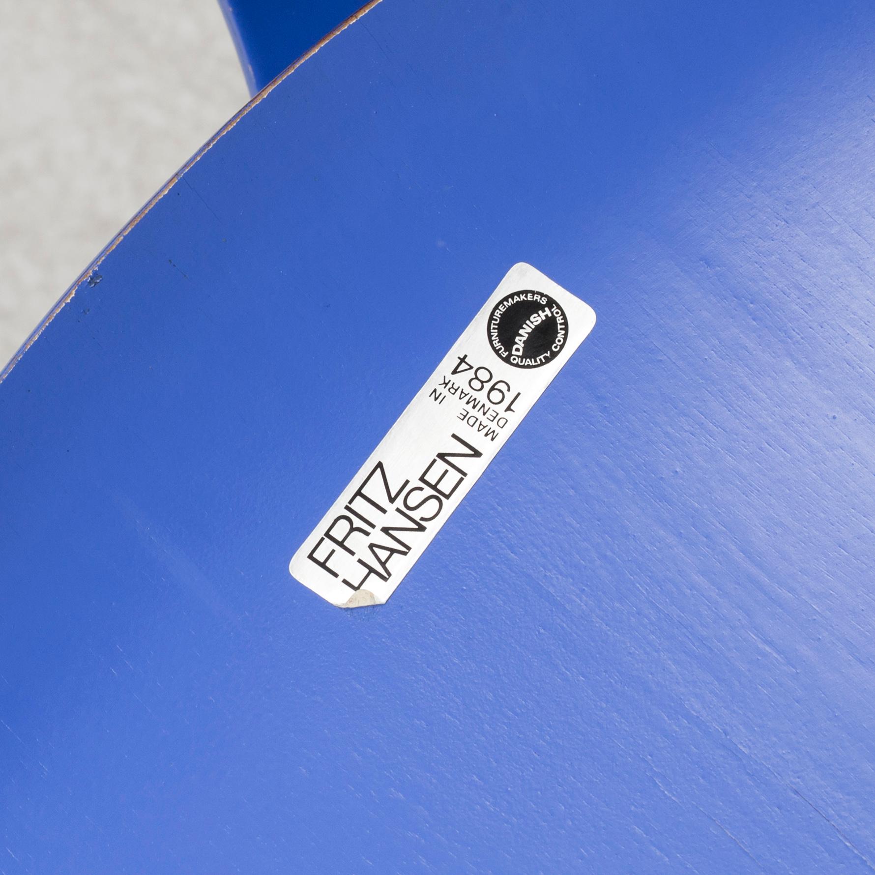 ARNE JACOBSEN, STOLAR, 6 st, "Sjuan", märkta, Fritz Hansen, Danmark, 1980-tal.