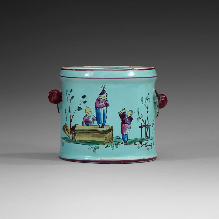 A German faience flower pot, presumably Kiel, 1758-87.