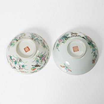 Skålar, sex stycken samt fat, sex stycken, porslin, Kina, sen Qingdynasti / 1900-tal.