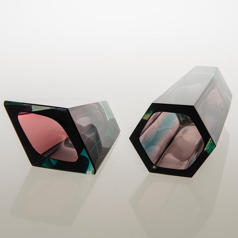 KAJ FRANCK, Two glass vases, signed. Nuutajärvi, Finland 1950/60s.