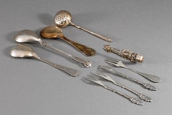 PARTI SILVER, 12 delar, bl a Danmark, 1900-talets första hälft/mitt, vikt 350 g.