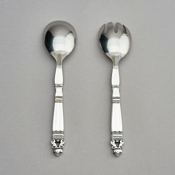 Georg Jensen, a pair of sterling silver sallad-cutlery, design Johan Rohde, Copenhagen after 1945.