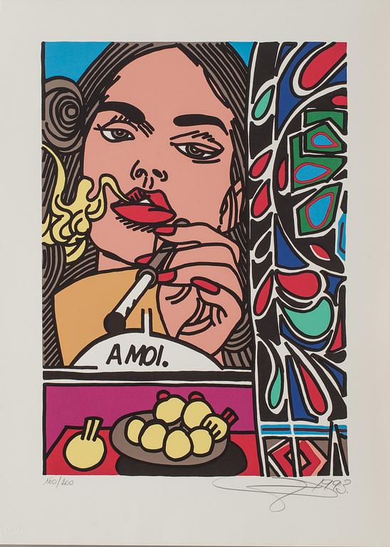 GUDMUNDUR ERRÓ, färglitografi, signerad, numrerad 160/200 och daterad- 1993.