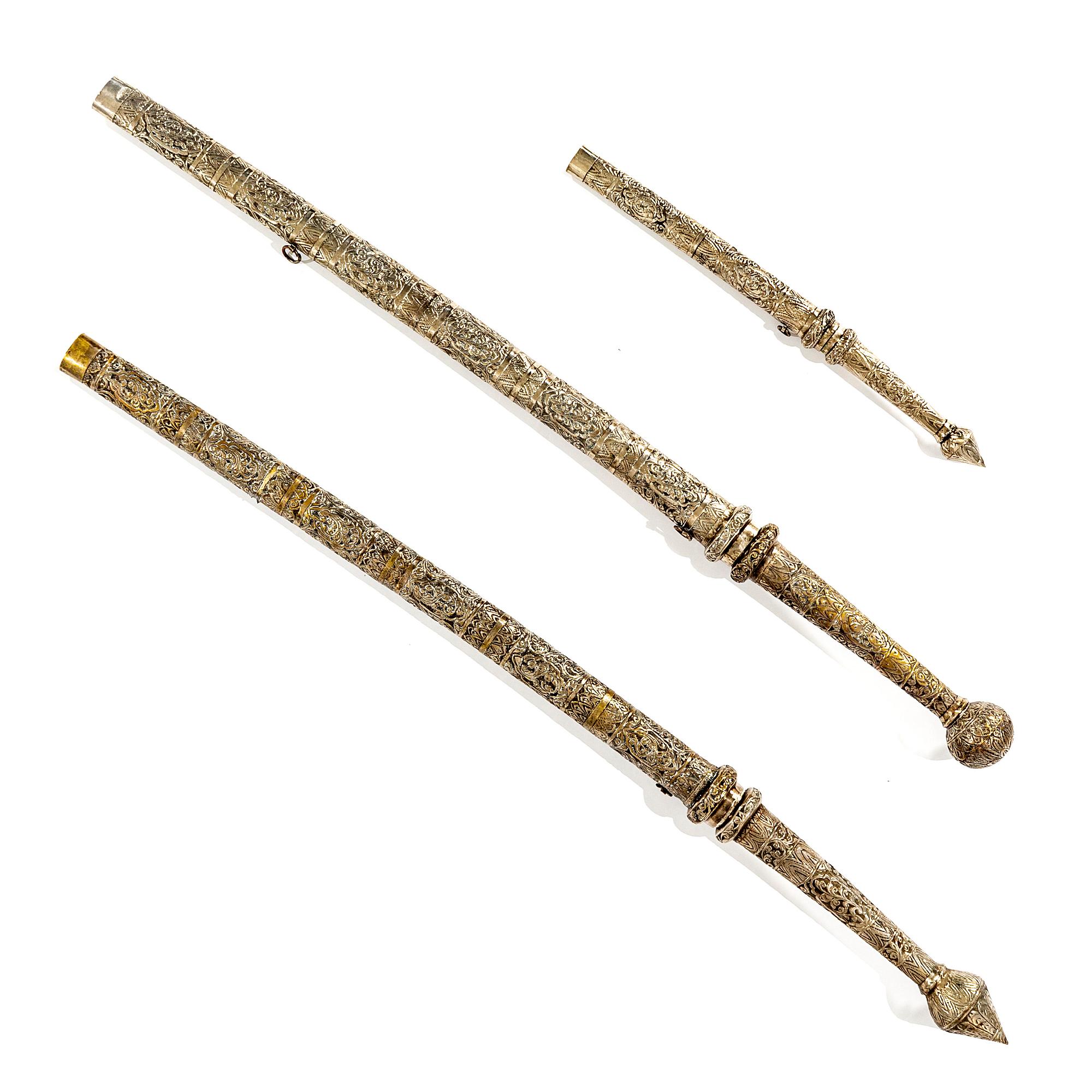 A set of three Burmese 'Dha' swords, late 19th /early 20th Century.