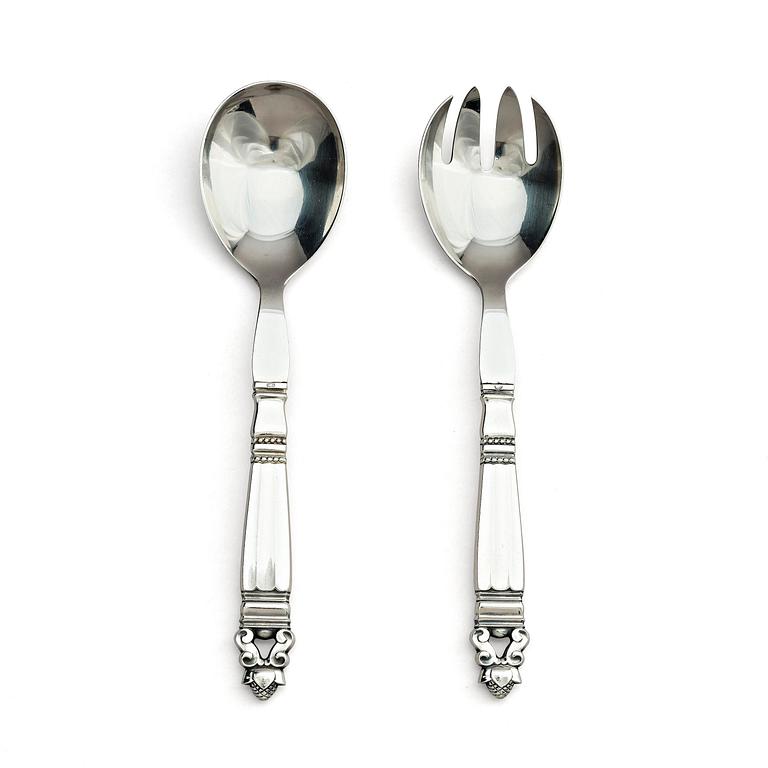 Georg Jensen, a pair of sterling silver sallad-cutlery, design Johan Rohde, Copenhagen after 1945.