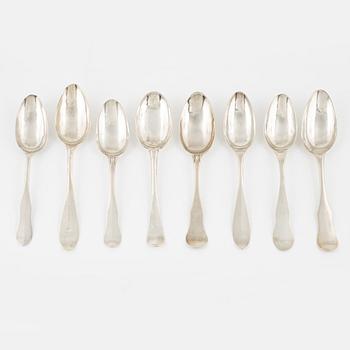 A collection of eight silver spoons, 18th-/19th century.