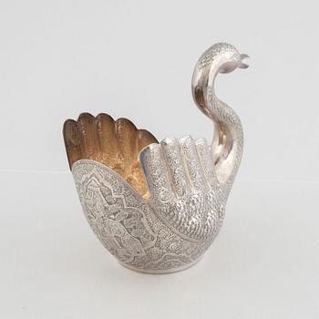 Bowl in the shape of a swan, silver, Iran, 20th Century.