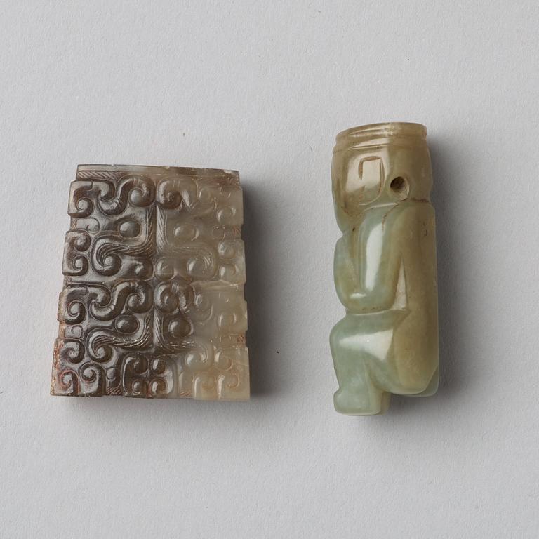 A Chinese nephrite figure and pendant.