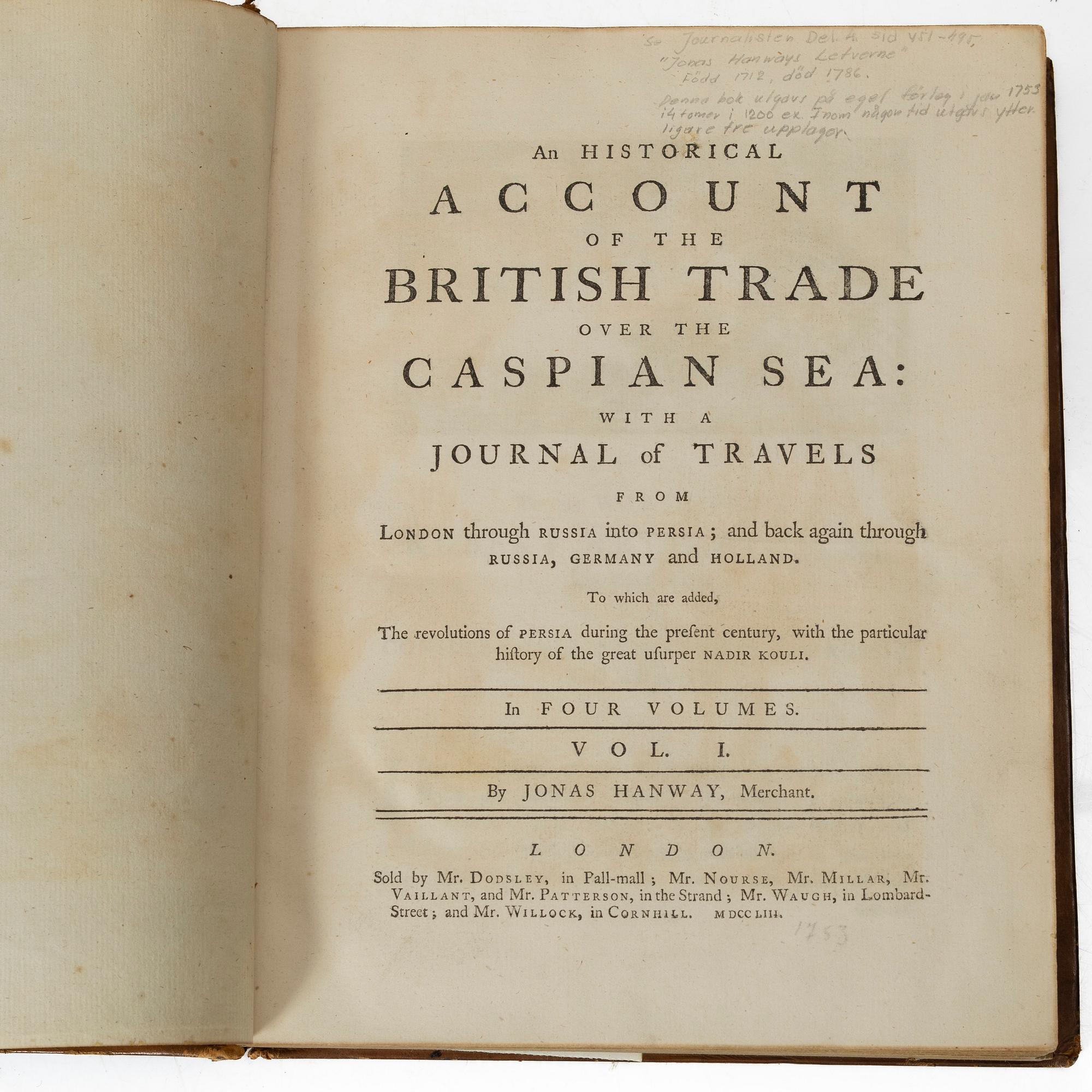 A collection of "Hanway's Travels in Persia" as well as "Tapestries with Figures from the 16th and 17th Centuries" etc.